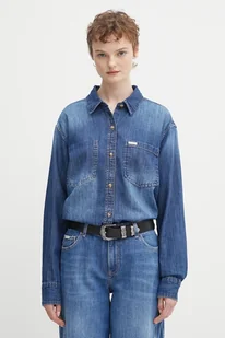 Guess Jeans koszula jeansowa damska kolor granatowy relaxed z kołnierzykiem klasycznym W5YH0D D5M8A - Koszule damskie - miniaturka - grafika 1