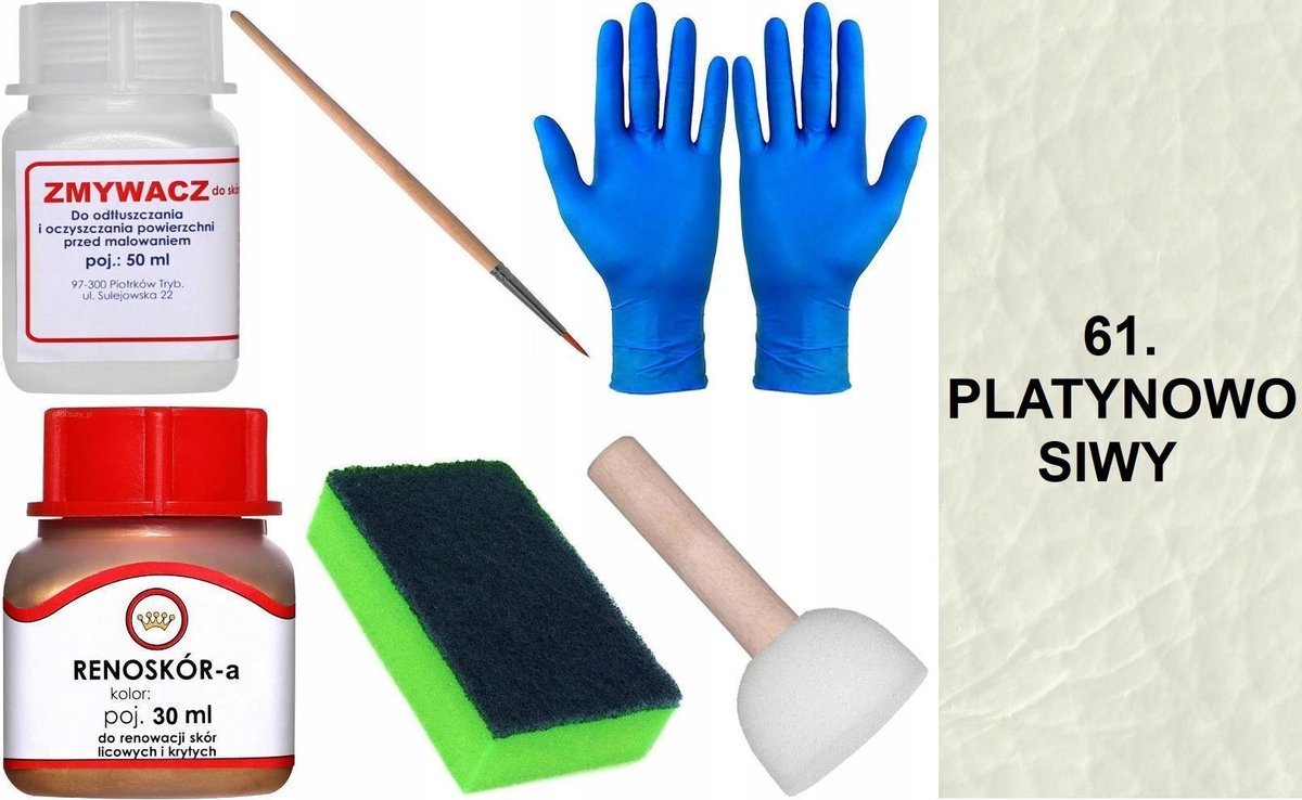 PLATYNOWO-SIWY 61 Renoskór ZESTAW DO RENOWACJI SKÓRY LICOWEJ Farba Zmywacz