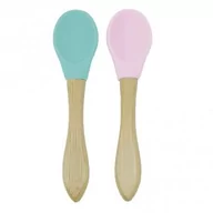 Zabawki interaktywne dla dzieci - MinikOiOi Green Pink - Łyżeczki Do Nauki Samodzielnego Jedzenia - Bambusowa Rączka - MinikOiOi ŁYŻECZKI GP - miniaturka - grafika 1