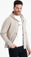 Bluzy męskie - Ombre Bluza męska dresowa BASIC rozpinana z kapturem - jasnobeżowa V1 OM-SSBZ-0178 L - miniaturka - grafika 1