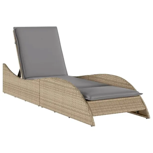 Leżak ogrodowy z regulowanym oparciem, rattan PE, beżowy, 60x205x54/63/73