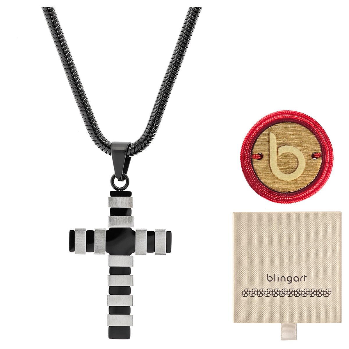 Czarny krzyżyk z łańcuszkiem żmijka