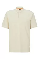 Koszulki męskie - BOSS Petempesto Relaxed-Fit męska koszulka polo z mieszanki bawełny o strukturze waflowej, jasny beż, M - miniaturka - grafika 1