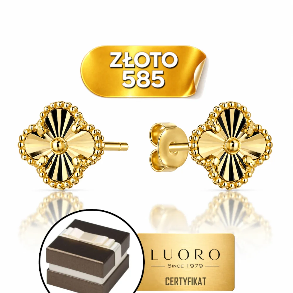 KOLCZYKI ZŁOTE 585 14K KONICZYNKA DIAMENTOWANA 10 MM SZTYFT ELEGANCKIE