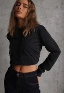 Bluzy damskie - Granatowa Kangurka Bluza z Kapturem i Ściągaczem Saveria - miniaturka - grafika 1