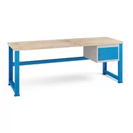 Stoły warsztatowe - Stół warsztatowy KOVONA, wisząca szafka na narzędzia, blat z drewna bukowego, stałe nogi, 2100 mm - miniaturka - grafika 1