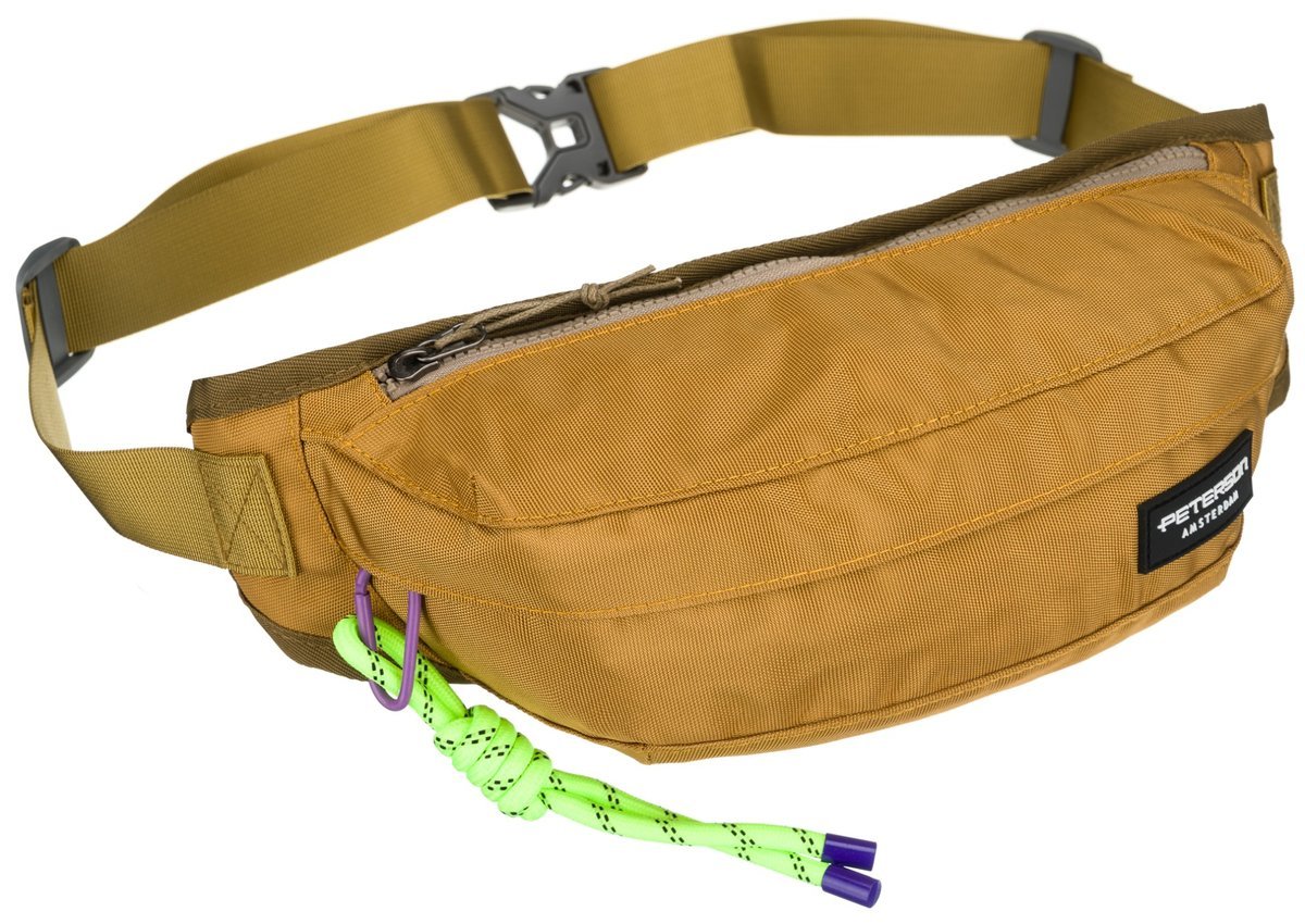 PETERSON Żółta miejska saszetka unisex na biodra lub przez ramię sportowa lekka pojemna kieszonki na suwak karabińczyk nerka crossbody