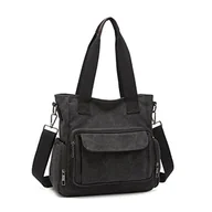 Torebki damskie - Kono Płócienna torebka damska na co dzień hobo torba na ramię z górnym uchwytem torba crossbody torby na ramię do pracy podróży na zakupy, Czarny - miniaturka - grafika 1