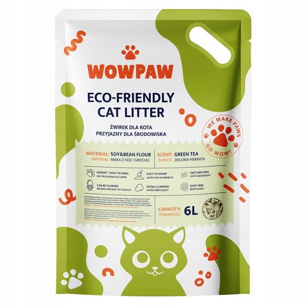 Żwirek Tofu Dla Kota 6l Zielona Herbata Zbrylający Biodegradowalny Wowpaw