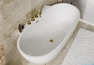 ScandiBath Mandal wanna wolnostojąca/przyścienna z korkiem i przelewem ZŁOTYM  150x77cm  Q360S-1501OEMGL - Wanny z hydromasażem - miniaturka - grafika 5