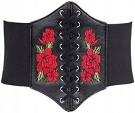 Paski - Czarny Gorset Pasek Szeroki Pas Gumowy Sznurowany - miniaturka - grafika 1