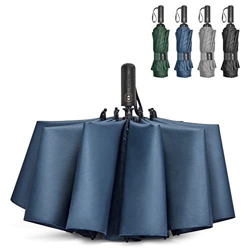 G4Free 152 cm duży składany parasol 10 żeber wytrzymały podróżny kompaktowy parasol do automatycznego otwierania wiatroszczelny wodoodporny deszcz podwójny baldachim, granatowy, Large, Kompaktowy