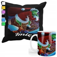 Gadżety dla niej i dla niego - Zestaw Kubek + Poduszka Z Poszewką- Prezent Dla Fana Grinch Święta + Imię - miniaturka - grafika 1