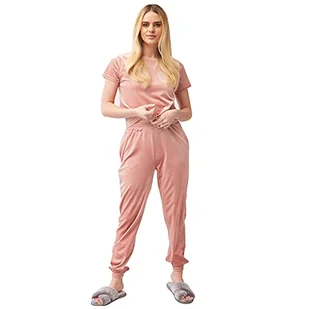 OHS Damskie spodnie dresowe z aksamitu welurowego, różowy (Blush Pink), M/L - Spodnie damskie - miniaturka - grafika 1