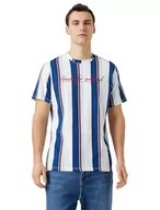 Koszulki męskie - Koton Męski T-shirt z nadrukiem Slogan Crew Neck Short Sleeve Cotton, Marine Stripe (01 m), L - miniaturka - grafika 1