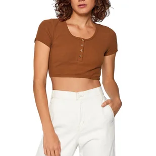 Bluzka damska Guess Addy krótka bawełniana brązowa -M - Bluzki damskie - miniaturka - grafika 1