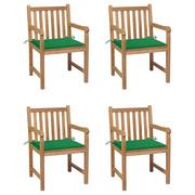 Fotele i krzesła ogrodowe - vidaXL Lumarko Krzesła ogrodowe, 4 szt., zielone poduszki, drewno tekowe! 3073009 - miniaturka - grafika 1