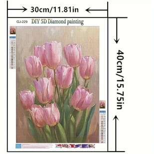 TEMU 1 szt. Obraz Diamentowy Pełny Kwiat Tulipanów - Różowe Tulipany z Zielonymi Liśćmi, Duży 30x40 cm/15,75x11,81 cala Sztuka Diamentowa do Salonu, - Rękodzieło - miniaturka - grafika 1