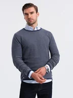Swetry męskie - Męski dzianinowy sweter w strukturalne kropki granatowy V1 OM-SWSW-0118 - Ombre Clothing - miniaturka - grafika 1