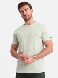 Koszulki męskie - T-shirt męski BASIC z ozdobnym efektem pillingu - zielony V4 OM-TSCT-0178 - grafika 1