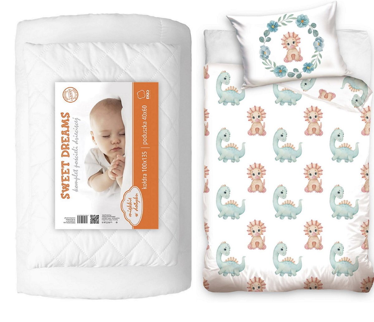 Komplet do łóżeczka kołdra pościel podusia 100x135 Dinozaury