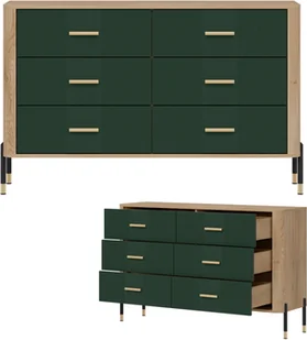 Komoda Szafka z 6 szufladami Szeroka 140 cm Dąb Zielony Złoty DANTE DT04 - Komody - miniaturka - grafika 1