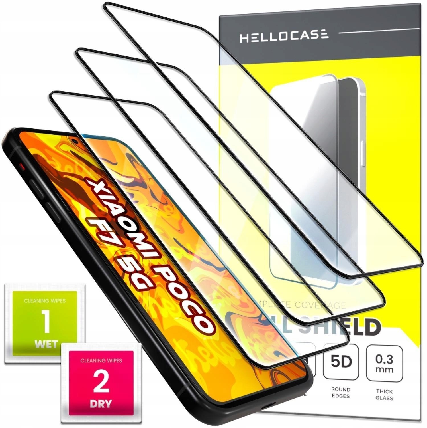 3-PAK Szkło Hartowane Do Xiaomi POCO F7 5G Pełne, 5D, Szybka, 9H