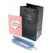 Zestawy piśmiennicze - Zestaw długopisów Parker Jotter w niebieskiem etui i torebką na Dzień Matki - miniaturka - grafika 1