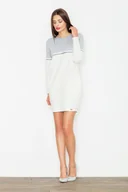 Sukienki - Dwukolorowa SUKIENKA z długimi rękawami | Ecru-Szary XXL - miniaturka - grafika 1