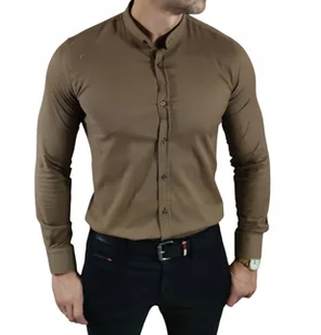 Koszula slim fit ze stójką casualowa brązowa struktura EGO01 - 3XL - Koszule męskie - miniaturka - grafika 1