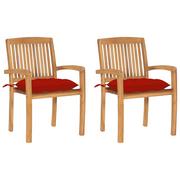 Fotele i krzesła ogrodowe - vidaXL Lumarko Krzesła ogrodowe, 2 szt., czerwone poduszki, drewno tekowe! 3063273 - miniaturka - grafika 1