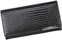 Portfel Damski Skórzany GREGORIO Skóra Licowa Lakierowana Duży Z Suwakiem Zapinka Wewnątrz GF-102 CZARNY 19 x 9,5 x 3,5 [cm] - Portfele - miniaturka - grafika 1