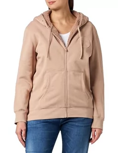 Emporio Armani Damska kurtka z kapturem Fuzzy Fleece Full Zip Jacket (2 sztuki), Hazel Brown, L - Kurtki damskie - miniaturka - grafika 1