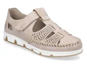 Półbuty damskie - Półbuty damaskie Rieker 49958-61 skórzane na rzep ażurowe beżowe -42 - miniaturka - grafika 1