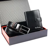 Paski - Pierre Cardin zestaw prezentowy skórzany męski portfel i pasek do spodni - miniaturka - grafika 1