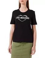Koszulki i topy damskie - Love Moschino Damska koszulka z nadrukiem serca w srebrnej folii, Czarny, 40 - miniaturka - grafika 1