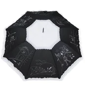 Parasole - Parasol damski automat z falbanką - Paryżanka czarno-biały - miniaturka - grafika 1