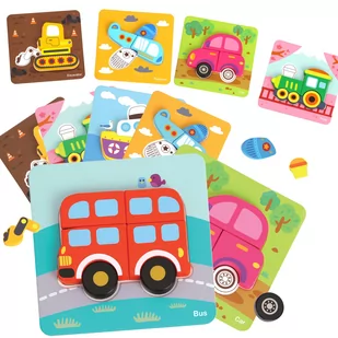 WOOPIE GREEN Układanka Drewniana Klocki Pojazdy Montessori FSC - Układanki dla dzieci - miniaturka - grafika 1
