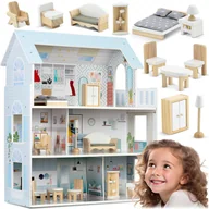 Domki dla lalek - Duży drewniany domek dla lalek niebieski akcesoria Ricokids - miniaturka - grafika 1