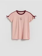 Koszulki dla dziewczynek - Reserved - T-shirt z lampasami - różowy - miniaturka - grafika 1