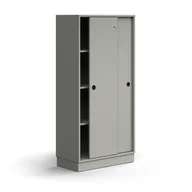 Szafy biurowe - Zamykana szafa przesuwna QBUS, 3 półki, cokół, uchwyty, 1636x800x400 mm, jasnoszary - miniaturka - grafika 1