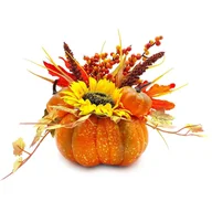 Sztuczne kwiaty - Stroik jesienny dynia sztuczna 23 cm - miniaturka - grafika 1