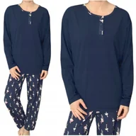 Piżamy damskie - Piżama damska długi rękaw i długie spodnie granatowy pelikan 3XL - miniaturka - grafika 1