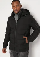 Kurtki męskie - Czarna Pikowana Kurtka z Odpinanym Kapturem i Kieszeniami Savantria - miniaturka - grafika 1