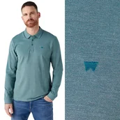 Koszulki męskie - Wrangler REFINED POLO LONGSLEEVE BAWEŁNIANA ZIELONA POLÓWKA DŁUGI RĘKAW M - miniaturka - grafika 1