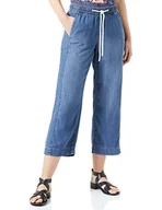 Spodnie damskie - Gerry Weber Damskie spodnie Culotte z czystego lnu skrócone Culotte jednokolorowe krótkie nogawki, Blue Denim ze stosowaniem, 44 Kr�tki - miniaturka - grafika 1
