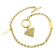 Bransoletki - Bransoletka diament i krzyż - Pozłacana stal chirurgiczna - miniaturka - grafika 1