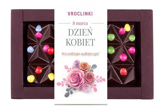 Czekolada gorzka z lentilkami - Dzień Kobiet różowe róże
