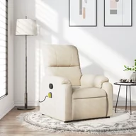 Fotele - vidaXL Rozkładany fotel masujący, beżowy, obity mikrofibrą - miniaturka - grafika 1