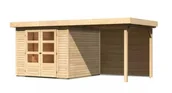 Altany ogrodowe - KARIBU dom drewniany ASKOLA 3,5 + nadstawka 240 cm łącznie ze ścianą tylną (9176) natur - miniaturka - grafika 1